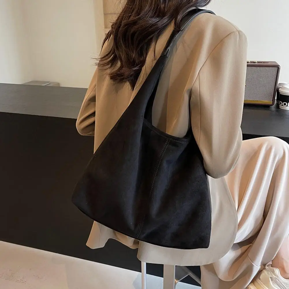 حقيبة نسائية كلاسيكية من جلد الغزال حقيبة حمل جديدة ذات سعة كبيرة للخريف والشتاء حقيبة كتف عادية بسيطة حقائب تحت الإبط #5