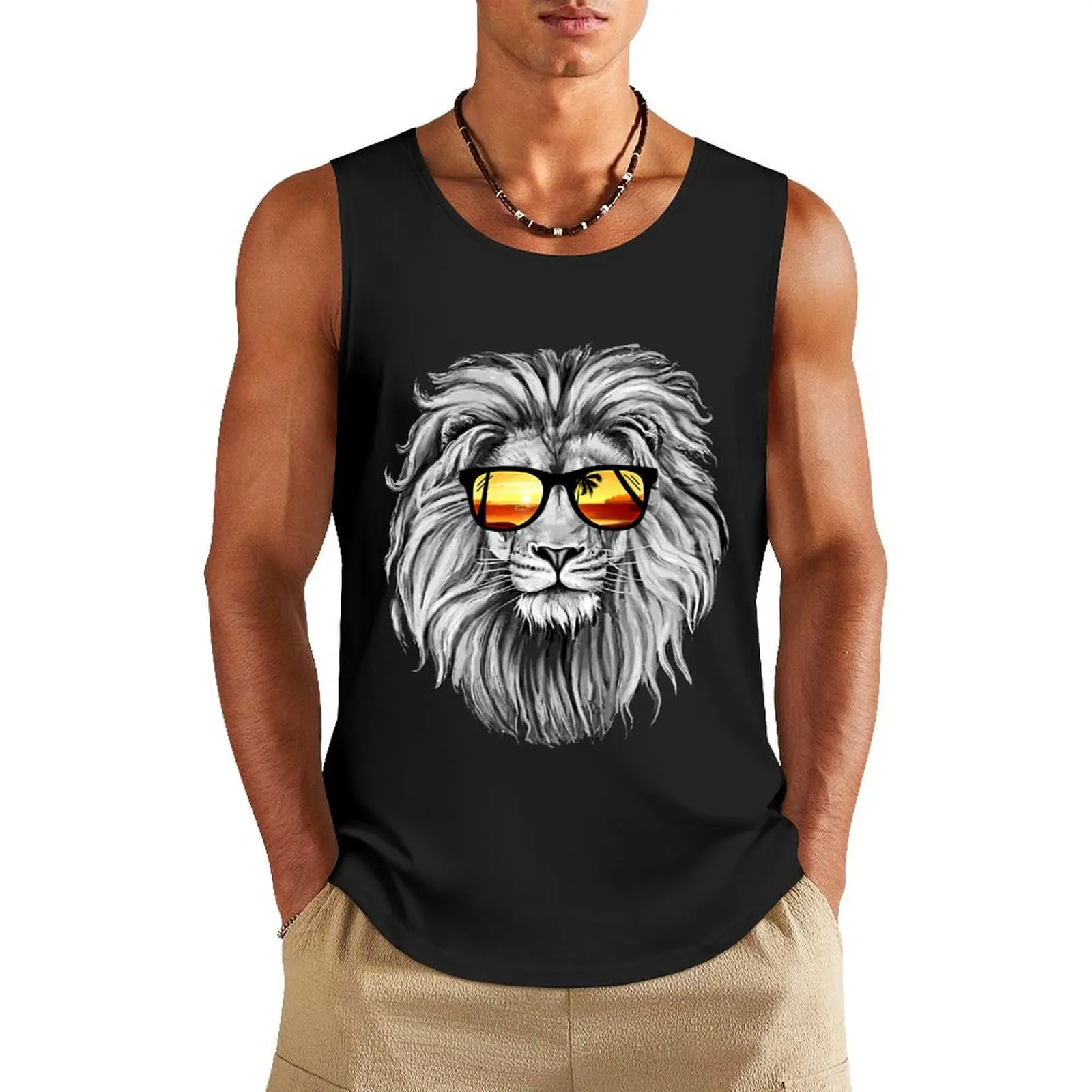 

Summer Lion Tank Top mens clothing t shirt Men's sleeveless