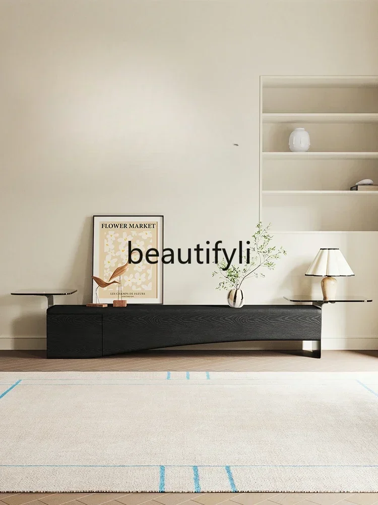 B178 A Retro home all solid wood black ash wood TV wall cabinet original design wabi sabi medieval style