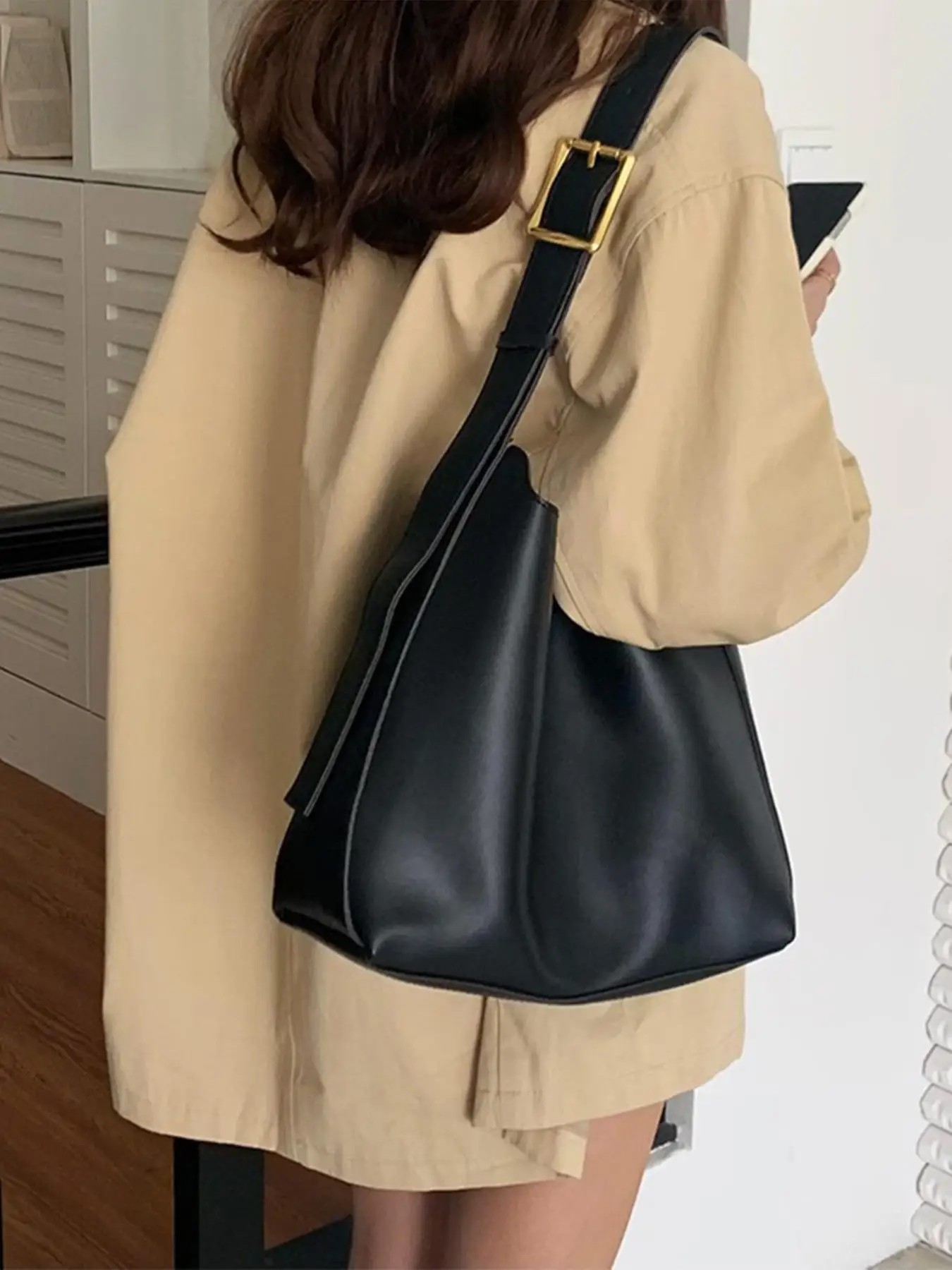 

Versatile, lazy, large-capacity bucket bag, retro fashion shoulder bag, women's bag, simple bag