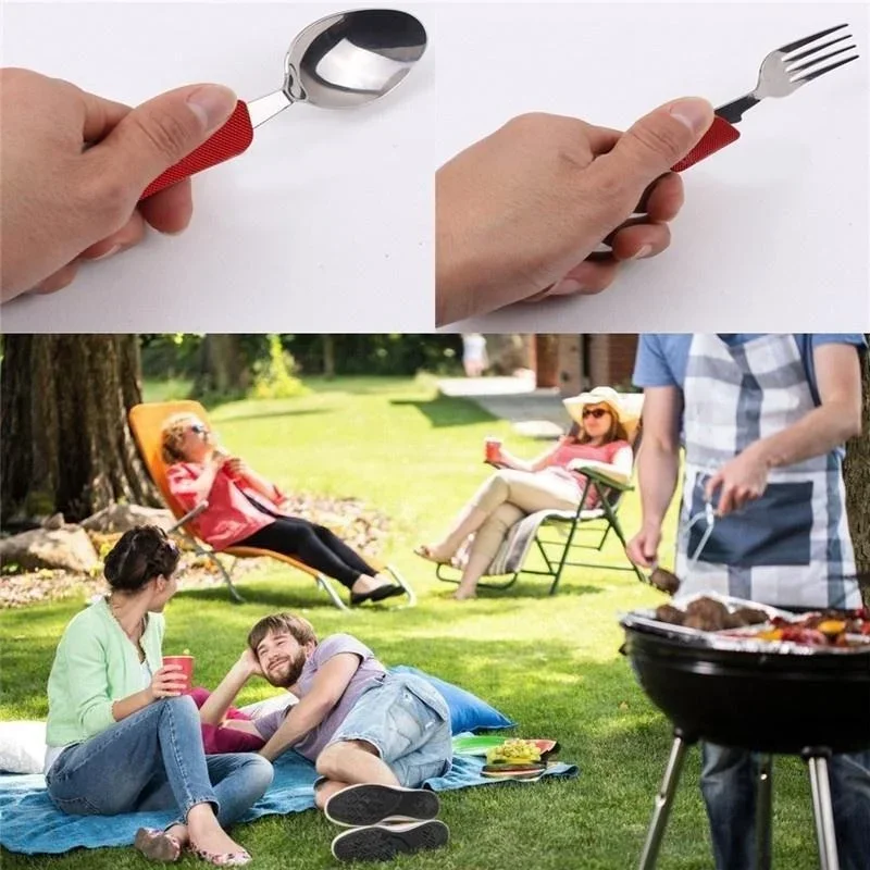 4 in 1 Camping Utensils Cutlery - Camping Stainless Steel Folding Pocket Kits for Hiking Survival Camping Travel