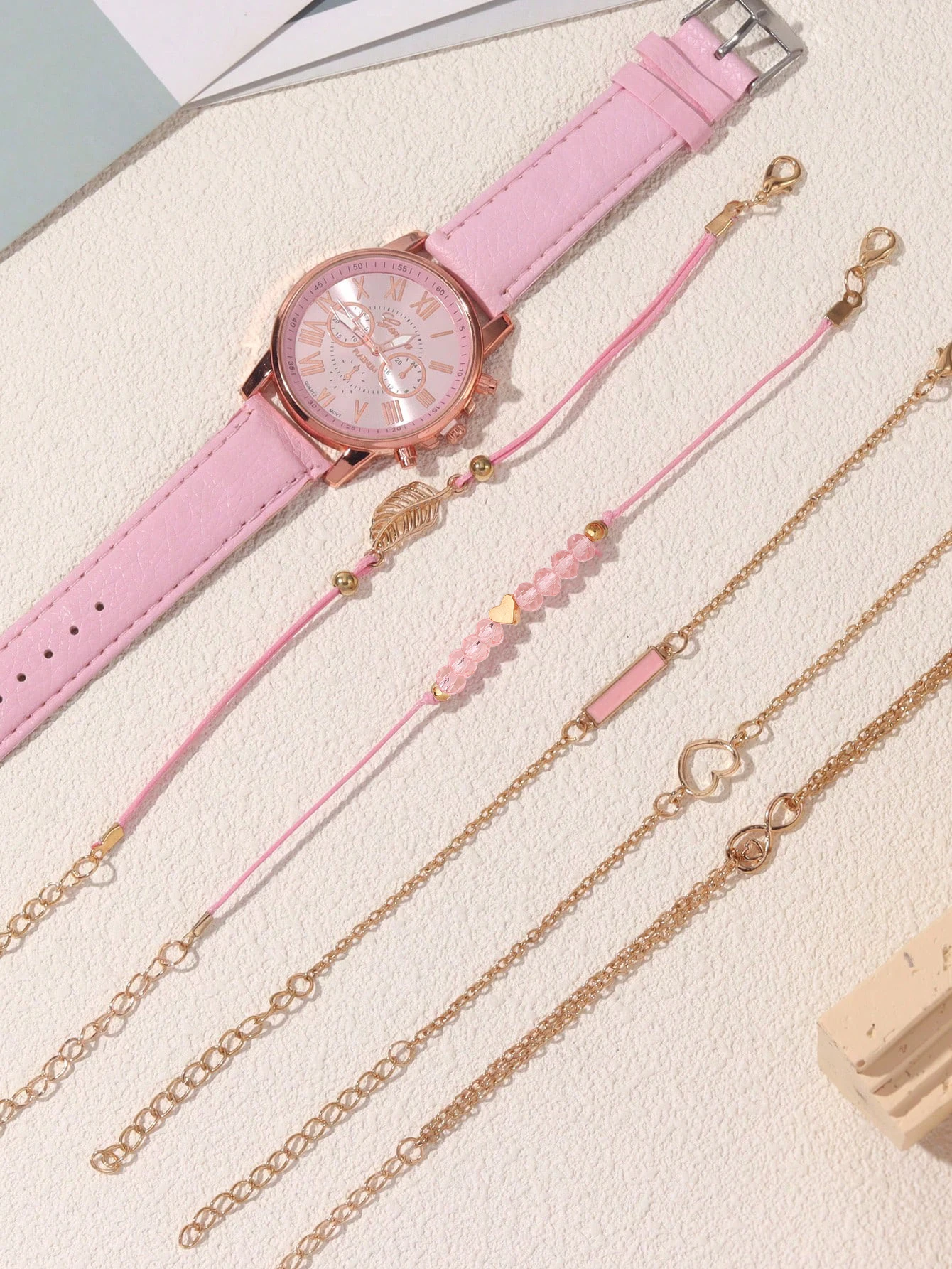 6 шт./компл. модные часы женские повседневные кожаные ремешки универсальные кварцевые часы с круглым циферблатом и набором браслетов с сердечками и деревьями