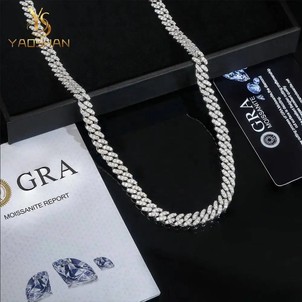 Luxury Yaoshan 8mm 1Single Row Moissanite Cuban Chain Link Bracelet Gold Plated S925 925 Sterling Silver Iced Out GRA VVS D Colo
