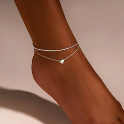 LENNIK 925 Sterling Silver Five Pointed Star Heart-Shaped Zircon Foot Chain Single Layer Bilayer Adjustable Pendant Ankle Chain