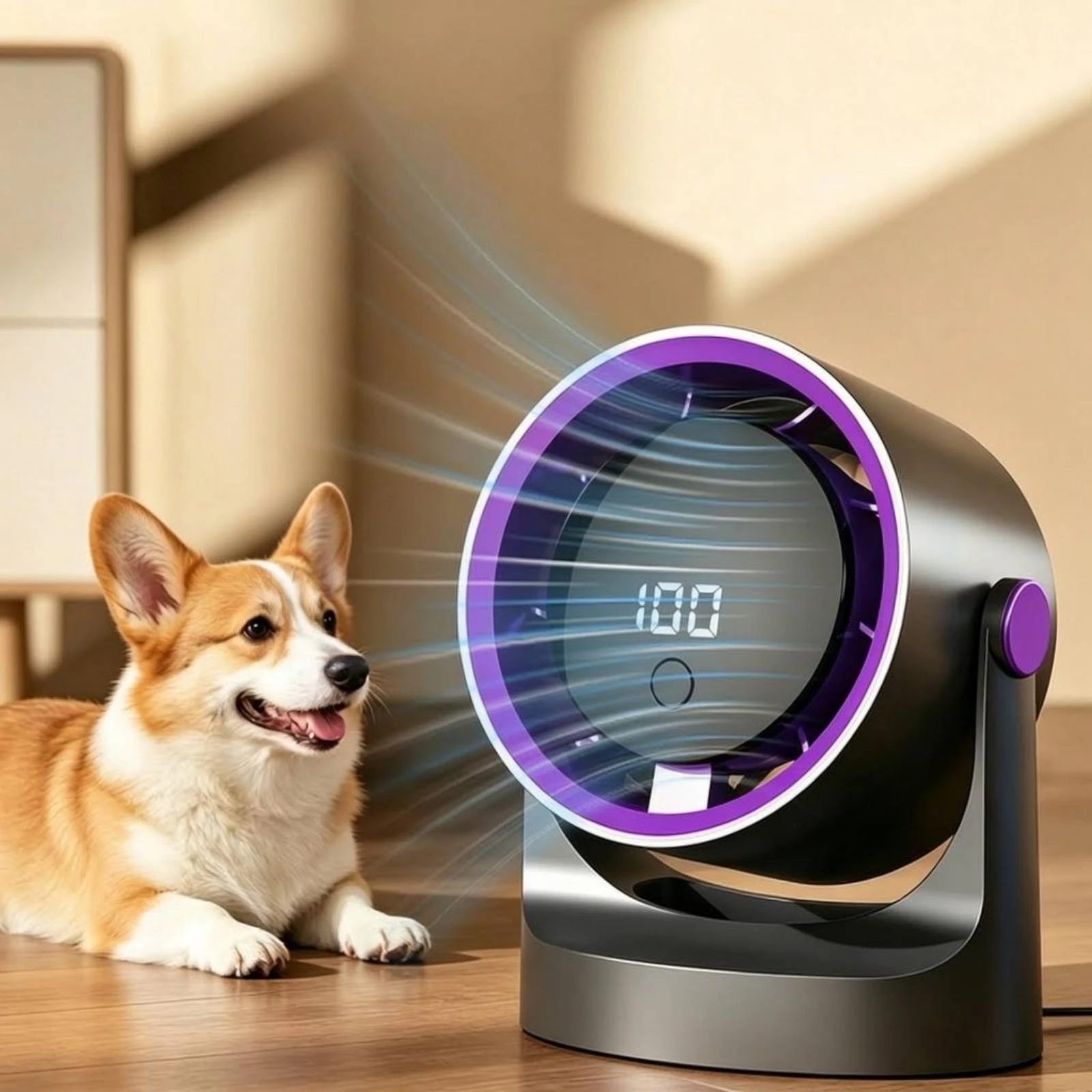 Pet Fan Stepless Speed Control Desktop Fan Air Circulator Rechargeable Cooling Device Turbine-Style