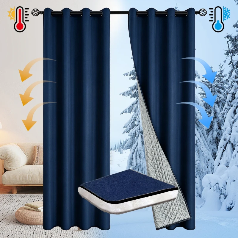 Thickened Quilted Winter Curtain Windproof Noise Reducing Room Dividing Fabric for Living Dining Room Window Interior Decoration