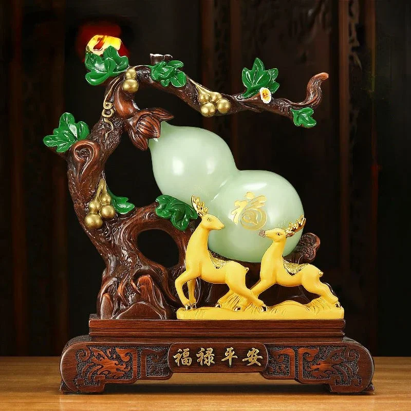 

Chinese Style Glaze Lucky and Safe Gourd Ornaments Sika Deer Living Room Wine Cabinet Foyer Decoration