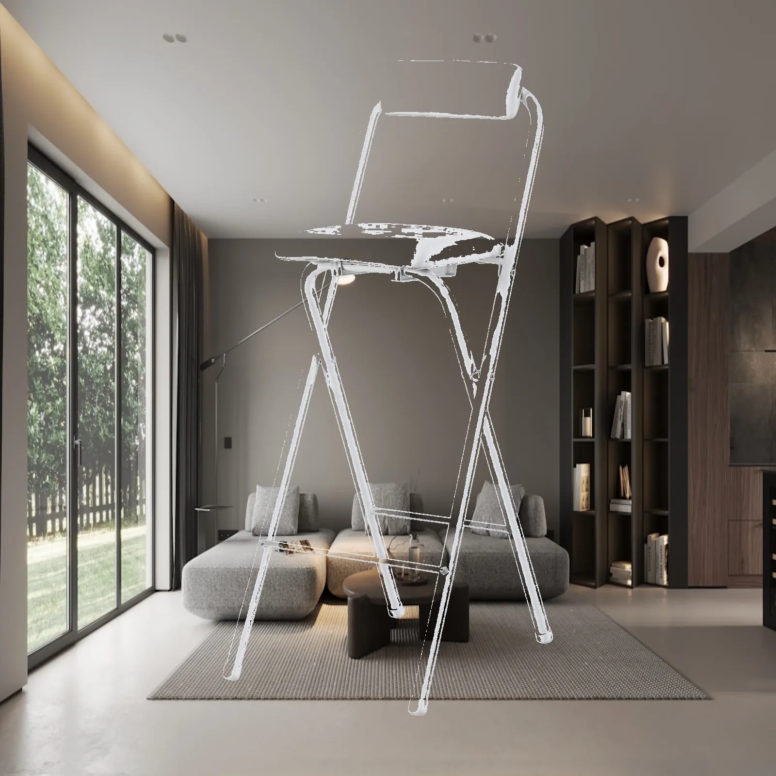 Foldable High Chair Leather Seat Metal Frame for Kitchen Island and Bar Counter