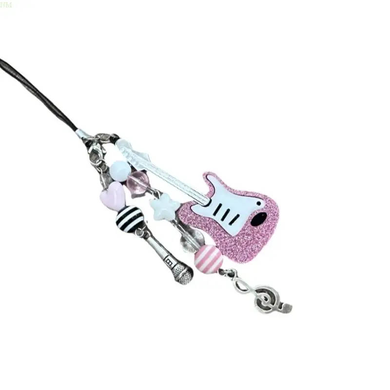 Violin Phone Charm with Colorful Beads Stylish Keyring Pendant Guitar Key Chain Suitable for Travel and Parties Wear NM