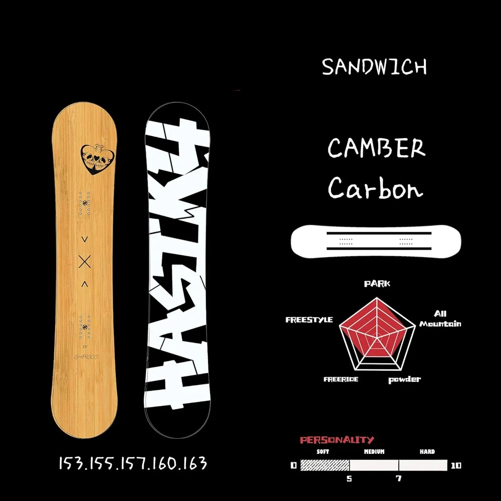 Carbon Bamboo and Uv Coating Snowboard Camber All Mountain 155/158cm 61/62Inch