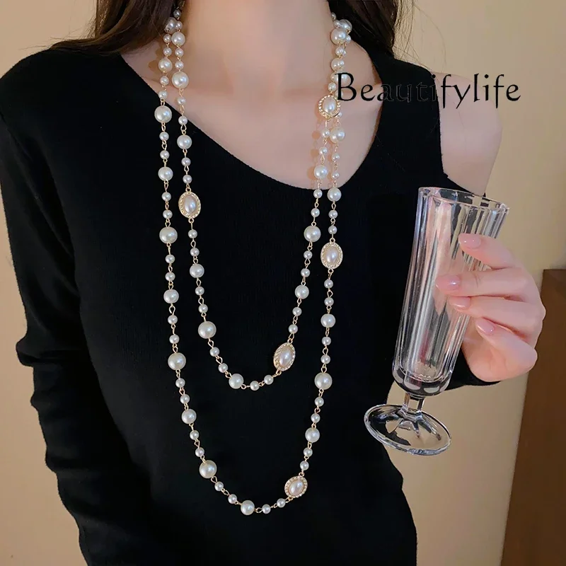 

Stacked pearl sweater chain long light luxury high-end necklace autumn and winter versatile accessories women