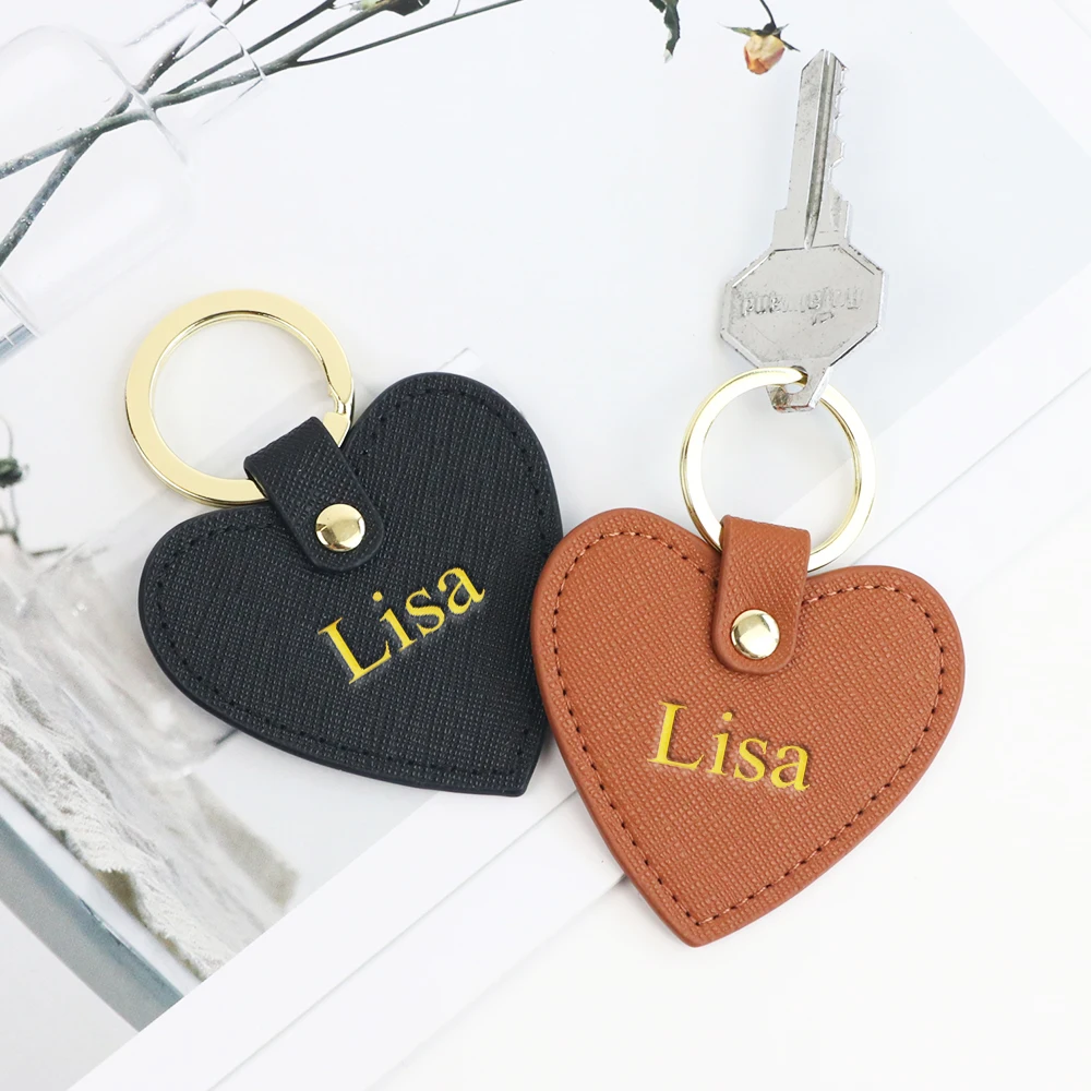 Customized Name Ins-Style Heart-Shaped PU Leather Multi-Color Simple Gift for Couples, Ladies, Bags, Car Keychains, Pendants