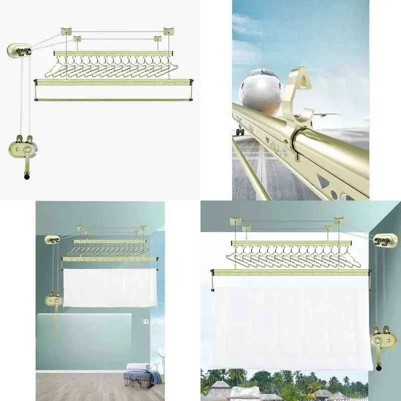 Multifunctional Manual Aluminum Drying Rack with Hanging Rod Large Capacity for Family Balcony