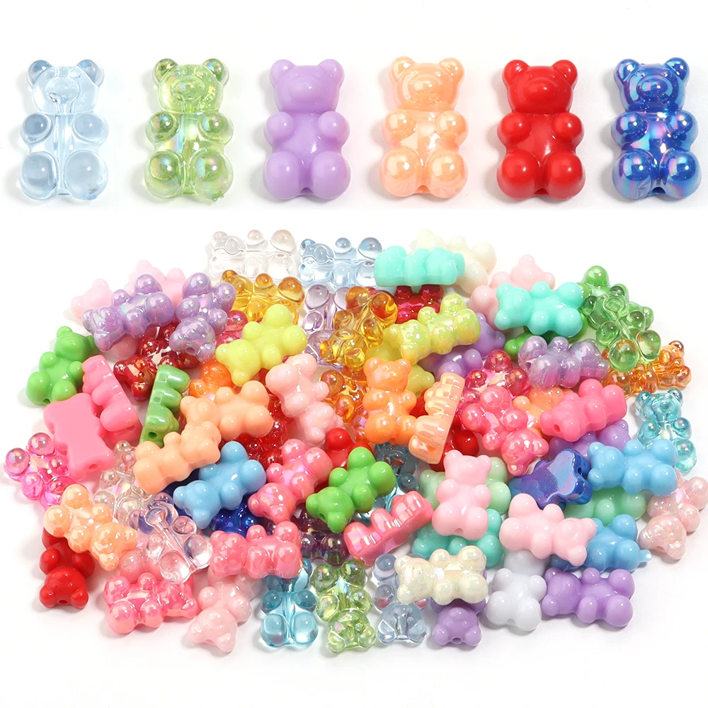 30Pcs 18x11mm Colored Acrylic Mini Bear Beads Vertical Hole Loose Spacer Beads For DIY Craft Cute Earrings Keychain Accessories