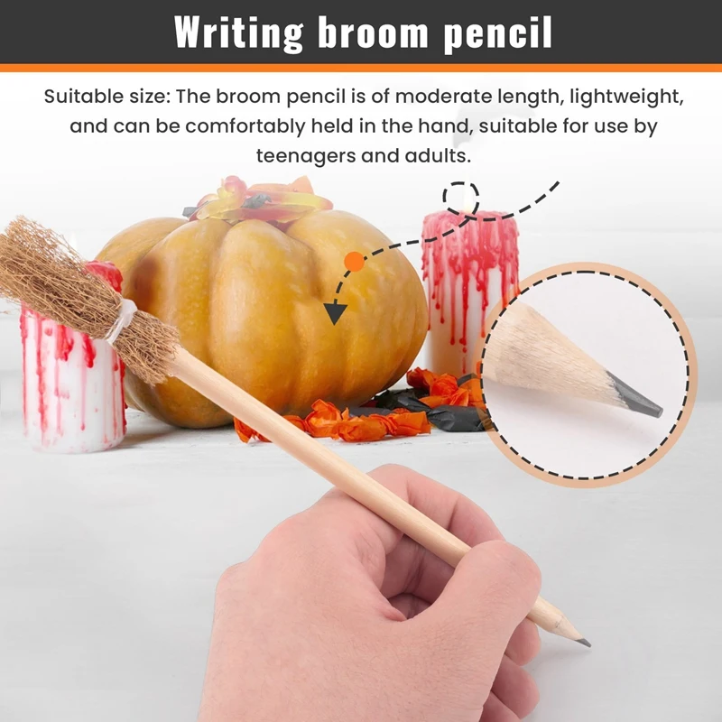 24 Pcs Witch Broom Pencils For Halloween Broomstick Ballpoint Pencils Halloween Party Favors Witch Broom Prop Writing