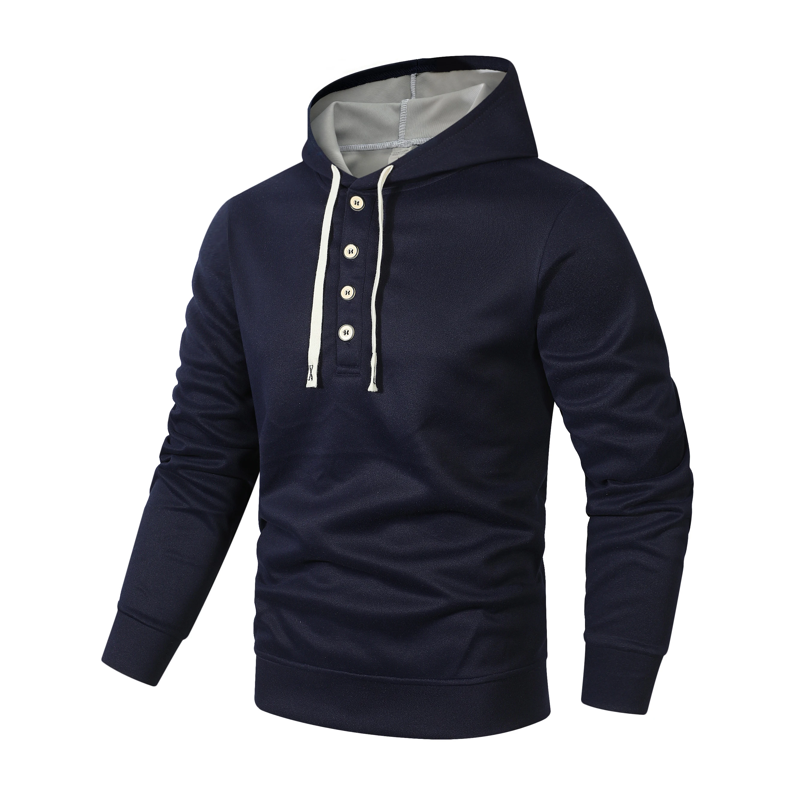 Four button hooded sweatshirt autumn winter men's new style long sleeved hooded sweatshirt fashionable casual men's sportswear