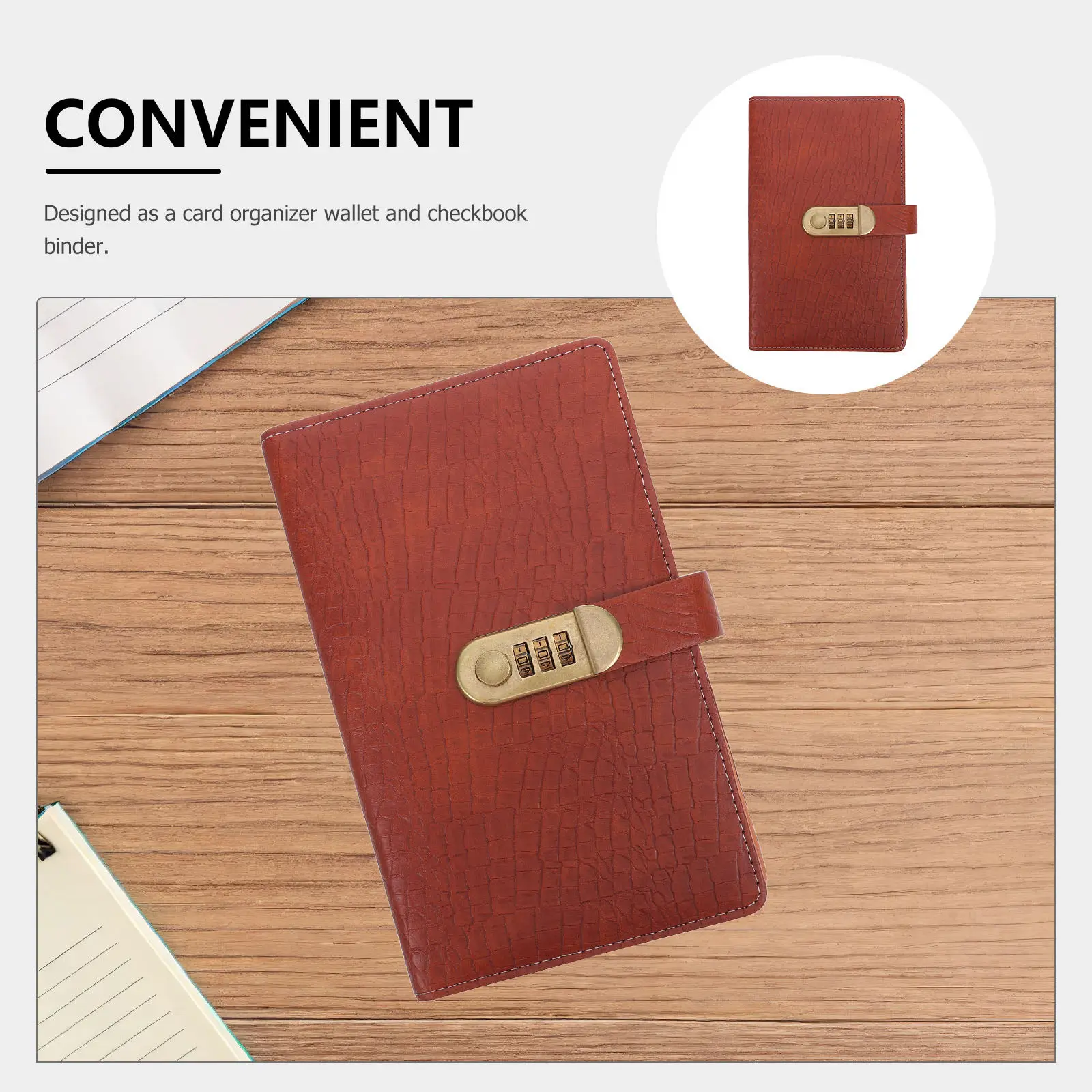 Business Checkbook Binder Deposit Slip Organizer PU Combination Lock 48 Checks 24 Card Holder Slots Document Organizer