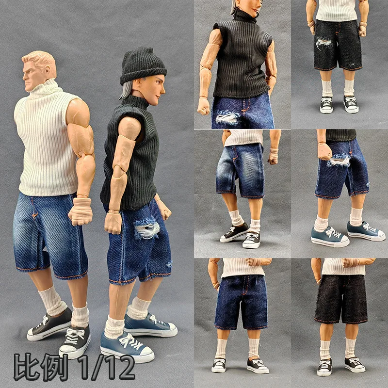 1/12 Scale Male High Neck Vest Denim Shorts Short Pants Clothes Model Fit 6 inch Notaman GWToys Soldier Action Figure Body