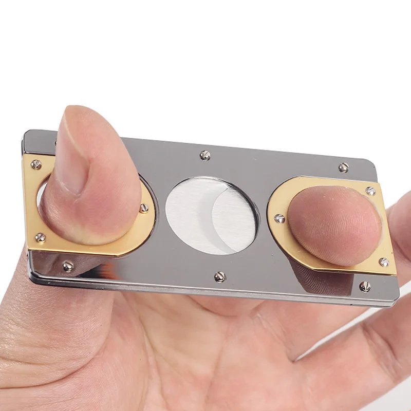 

2025 Double Blades Stainless Steel Gold Plated Cigar Cutter Pocket Gadgets Cigarre Cutter Knife Cuban Cigars Scissors