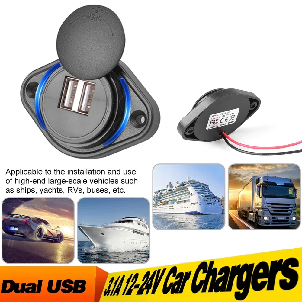 12-24V 3.1A PD QC3.0 2.1A Dual USB Charger Car Modified Socket Motorcycle Boat Utv Camper Caravans Universal Modified Charger