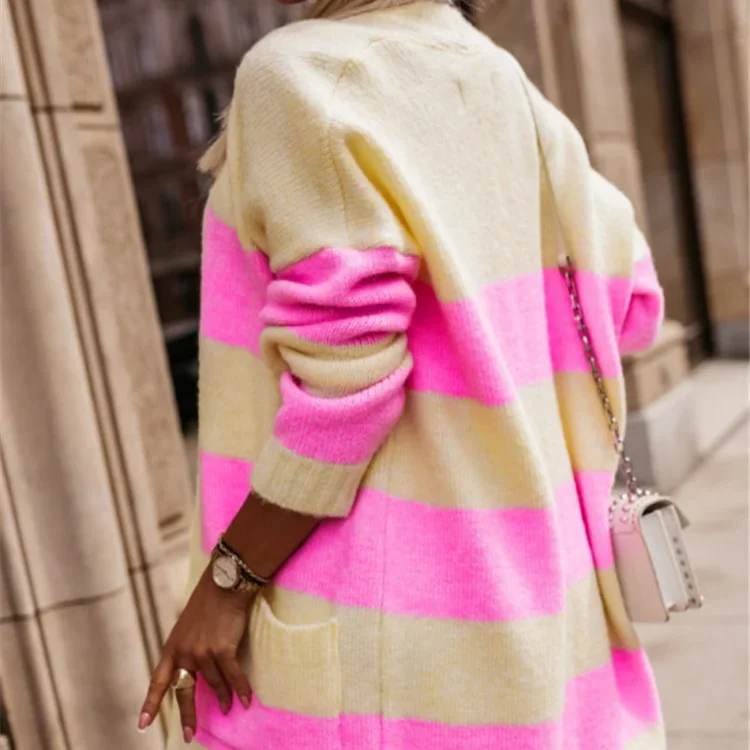 Women Striped Sweater Cardigan Kintted Jacket Spring Autumn 2024 Crochet Loose Long Winter Maxi Warm Jumper Coat Cardigans