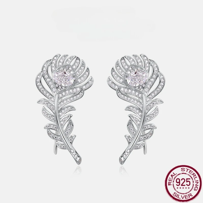 

Новые изысканные серьги из стерлингового серебра S925 с перьями и ледяными цветами, высокоуглеродистые бриллианты, модные свадебные украшения