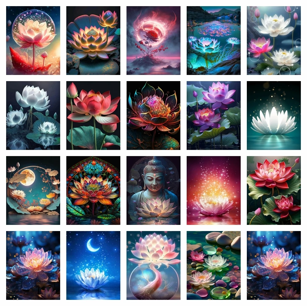 AZQSD Diamond Painting Kit Lotus Flower Gift Rhinestones 5d DIY Cross Stitch Embroidery Floral 30x40cm Round Drill Home Decor