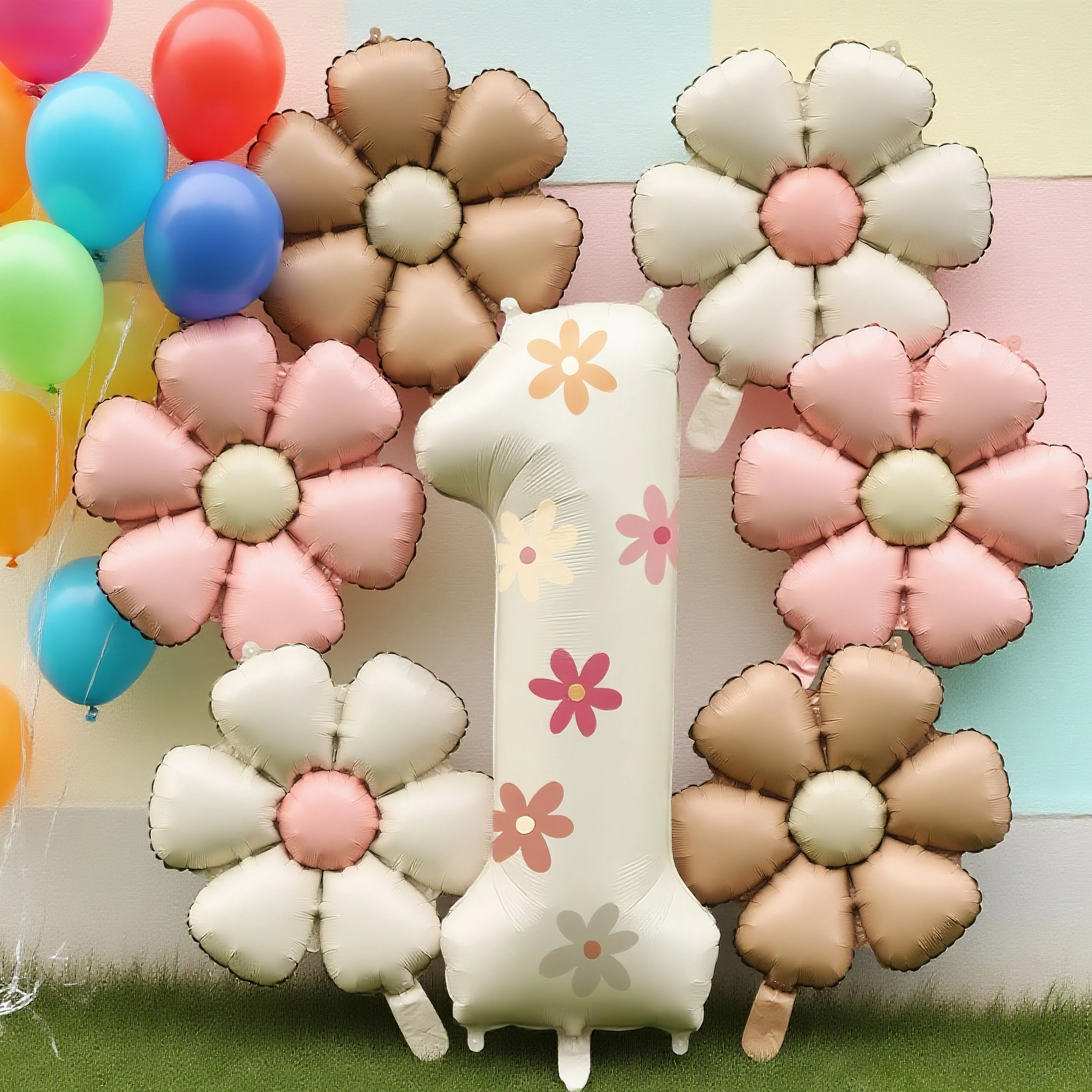 

​​32In Foil Number Balloons 0-9 with Flower Stickers & 6 Daisy Balloons Set - Birthday Wedding Party Decorations Supplies​​