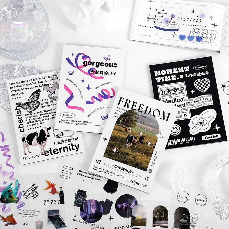 

30pcs/pack Multi-style Decorative Stickers Rainbow White and Black Geo Sticker Pack for Scrapbooking Journals Collage DIY