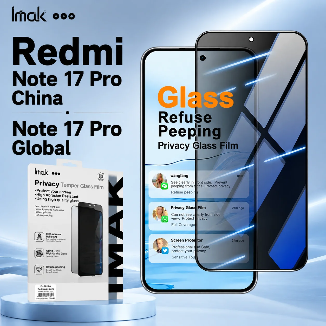 Privacy Tempered Glass For Redmi Note 17 Pro 4G 5G Global China Support Fingerprint Protector FM0010