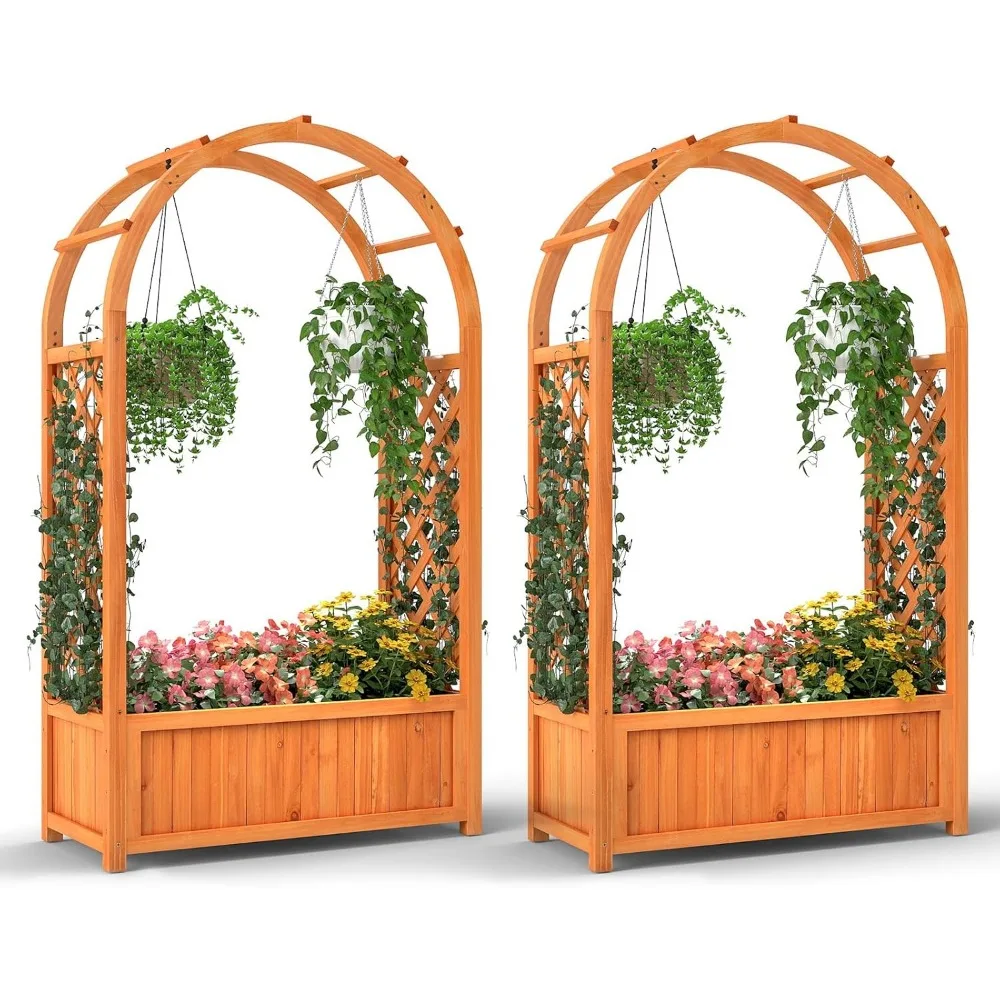 

Комплект из 2-х поднятых садовых кроватей с арковой решеткой, для восхождения виноградной лозы, цветов, овощей, деревянного ящика для кашпо с вкладышем и дренажным дизайном