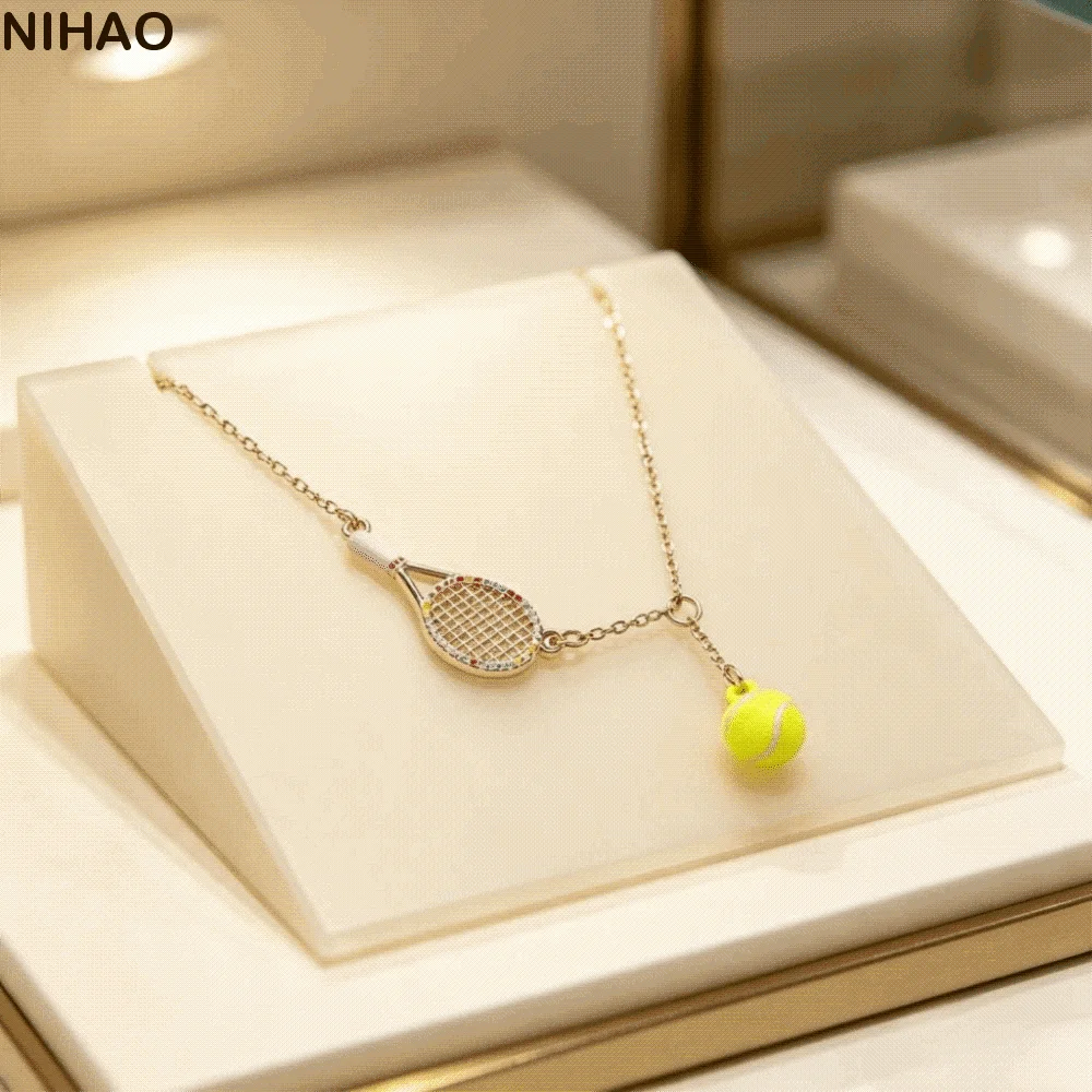 Inspirational Jewelry Openwork Design Tennis Racket Necklace Tarnish Free Waterproof Racket Pendant Necklace Sport Necklace Men