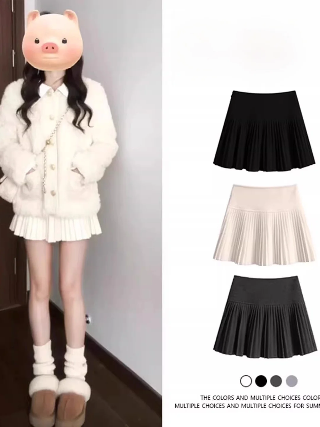 High Waist Thickened Woolen A-Line  Skirt JK Style Autumn Winter New Arrival Slimming Bicolor Pleated Half-length Skirt