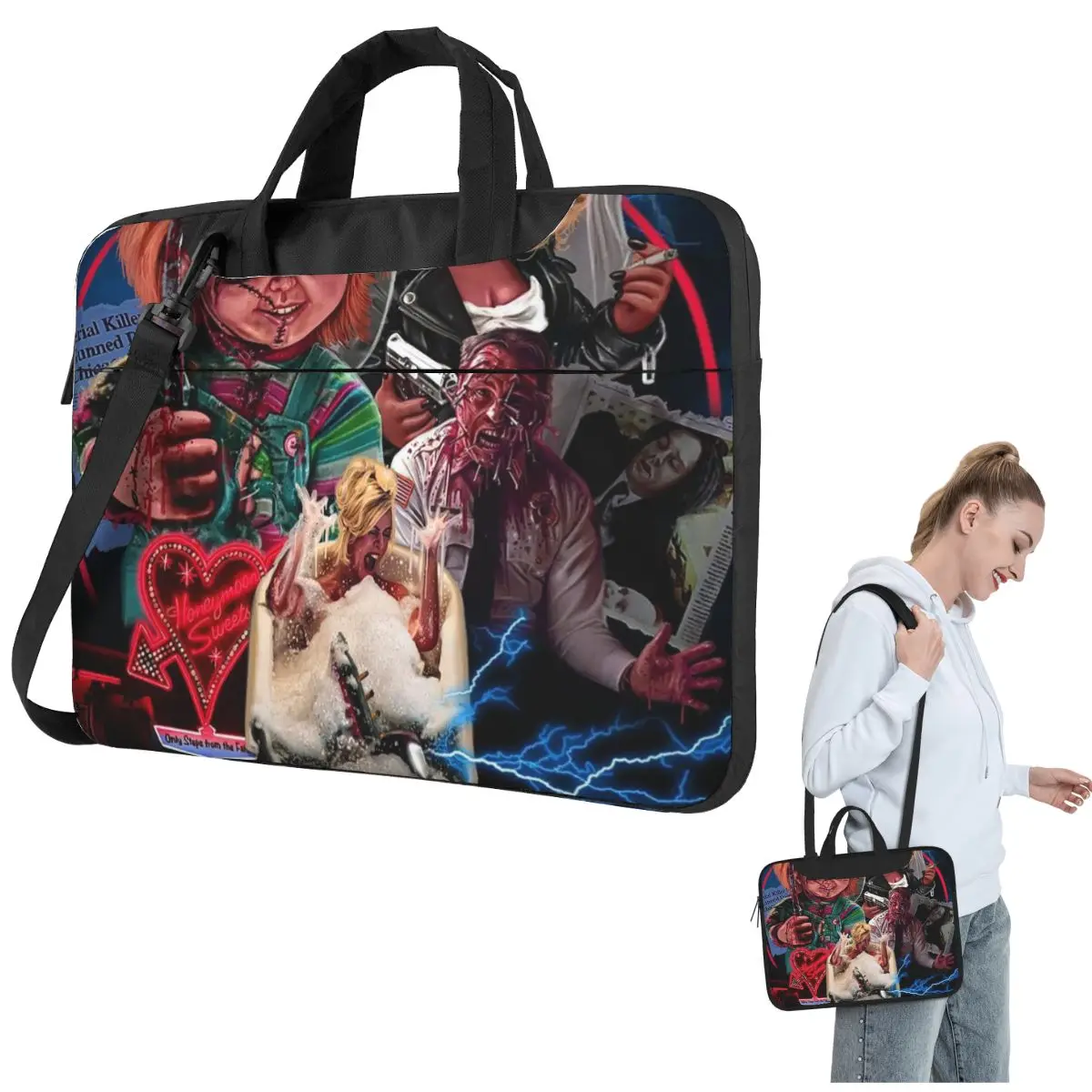 Bride Of Chucky Horror Film Movie Crossbody Laptop Bag Case Computer Bag Resistant Protective Notebook Pouch for Macbook Pro