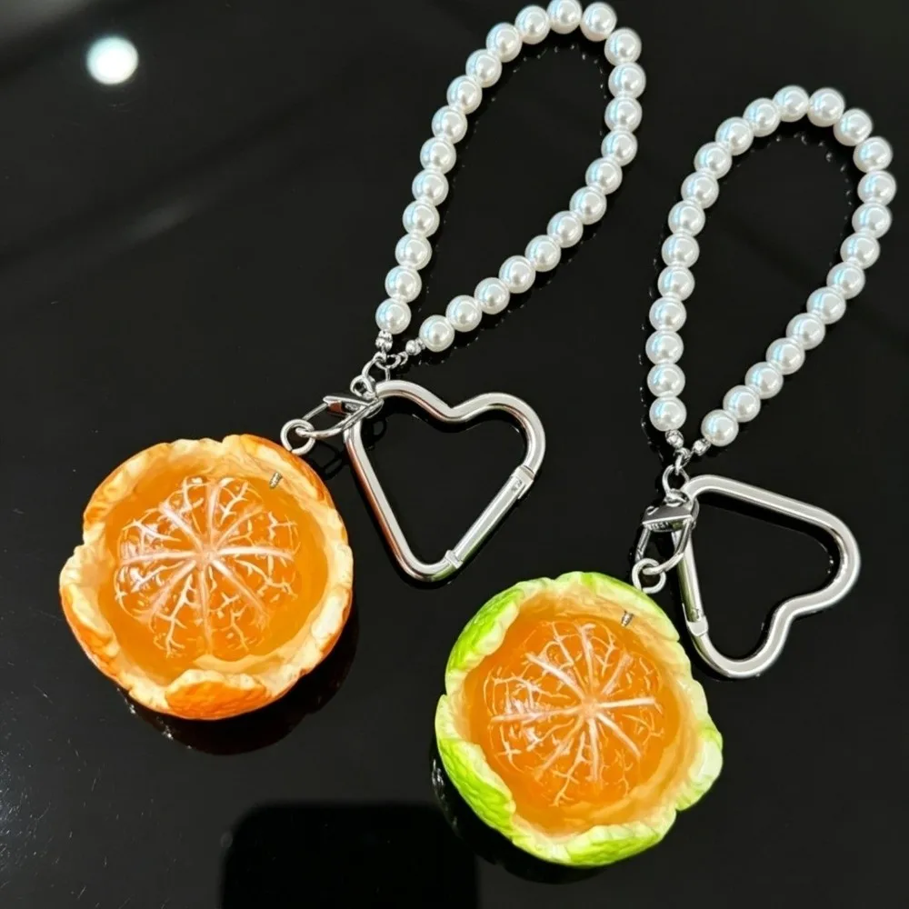Cartoon Lucky Fruit Orange Keychain Orange Decorative Pearl Beaded Fruit Beaded Keyring Resin Handmade Wind Chime Ornaments