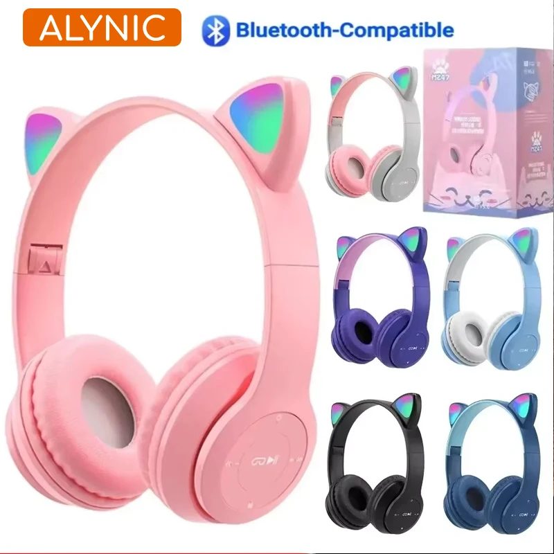 Alynic Wireless Bluetooth Headset Gamer Cat LED Light Waterproof Noise Cancelling Earbuds Wireless Headphone Bluetooth Earphones