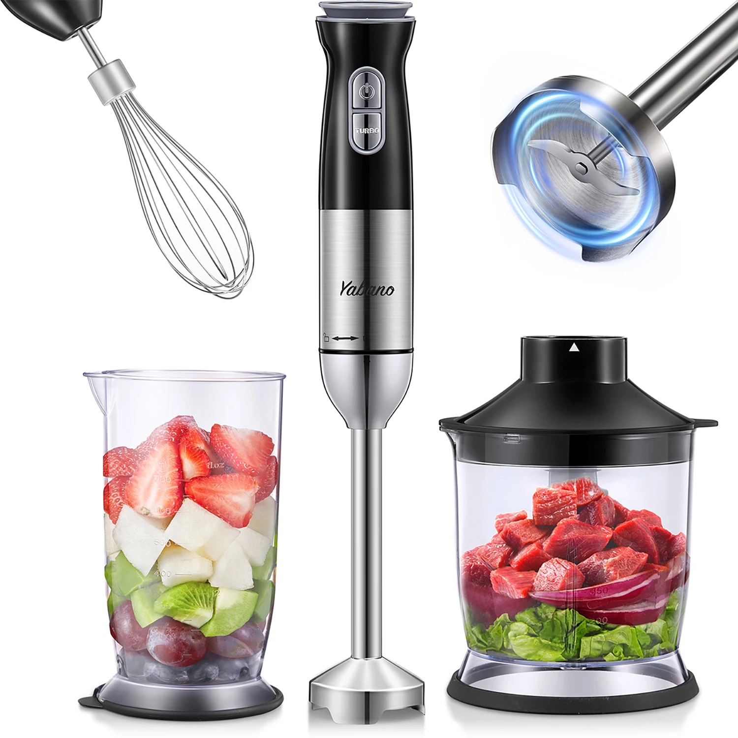 5 in 1 Stick Hand Blender Set for Kitchen, 12 Speed Stainless Steel Immersion Chopper, Beaker, Electric Whisk, for Smoothies