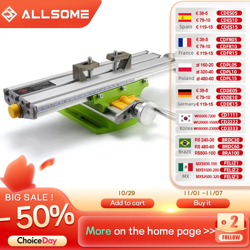 

ALLSOME MINIQ BG6330 Mini Precision Milling Machine Worktable Multifunction Drill Vise Fixture Working Table HT2829