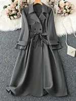 Gray women's trench coat, commuting, outdoor travel