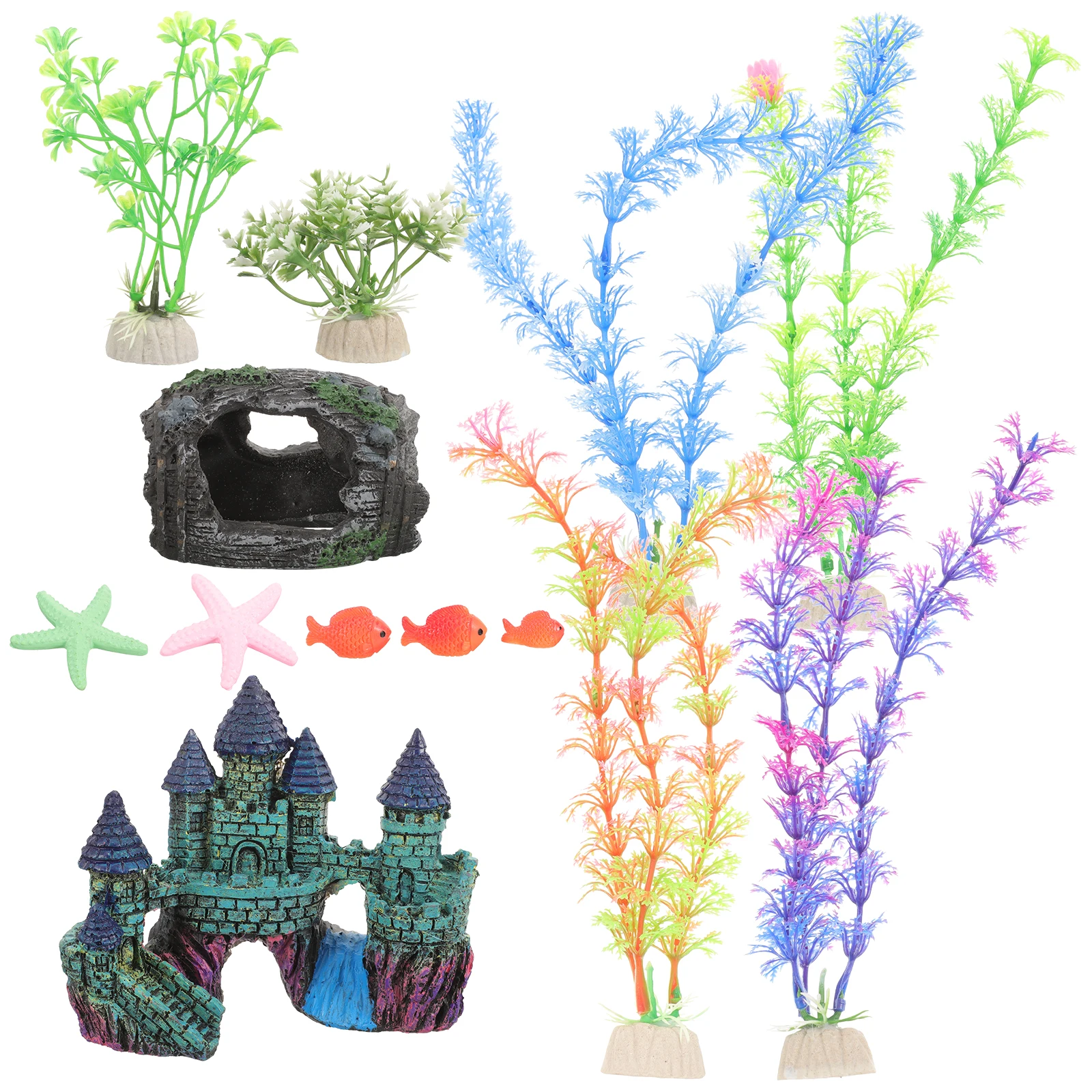 

15 Pcs Fish Tank Decoration Kit Mini Coral Anemone Set Aquarium Plants Castle Barrel Cave Artificial Decorative Plant