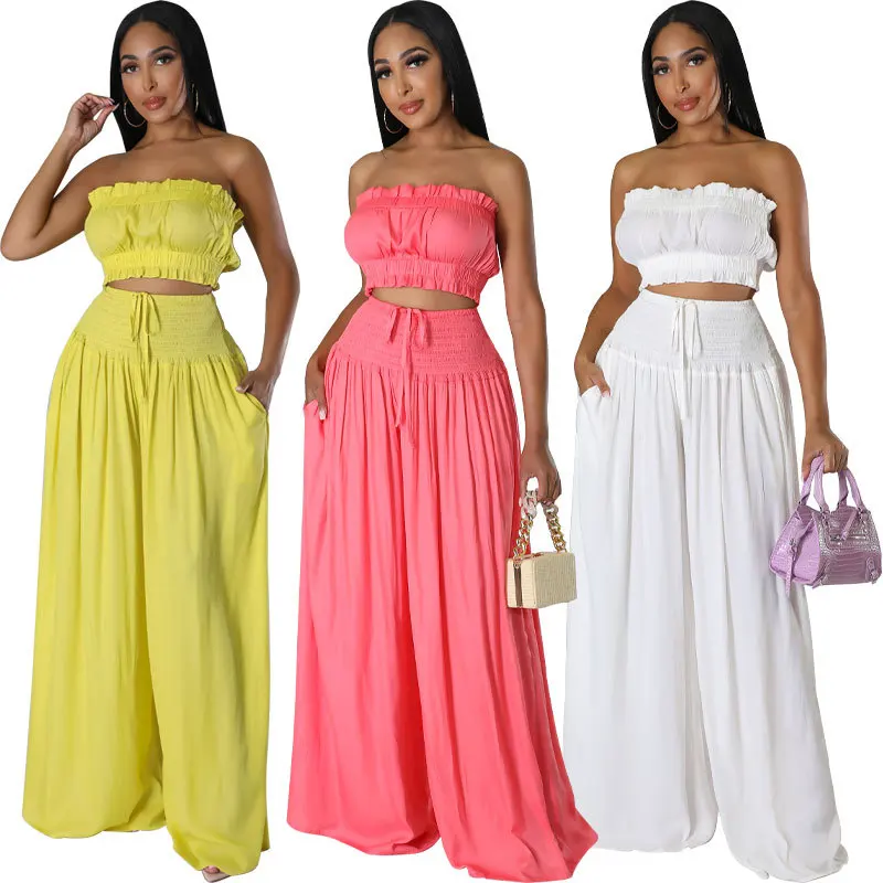 

Women's Two-piece Set 2025 Fashion New Spring Summer Sleeveless Vest High Waist Wide Leg Pants Street Casual Ladies 2-piece Set