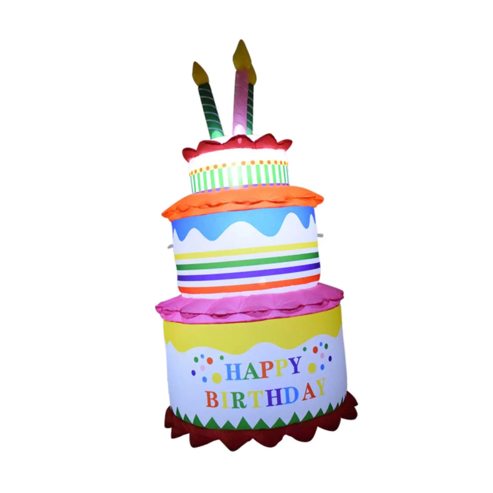 

Inflatable Happy Birthday Cake Lighted Party Favor Decor Funny with LED Light for Holiday Patio Outdoor Birthday Celebration