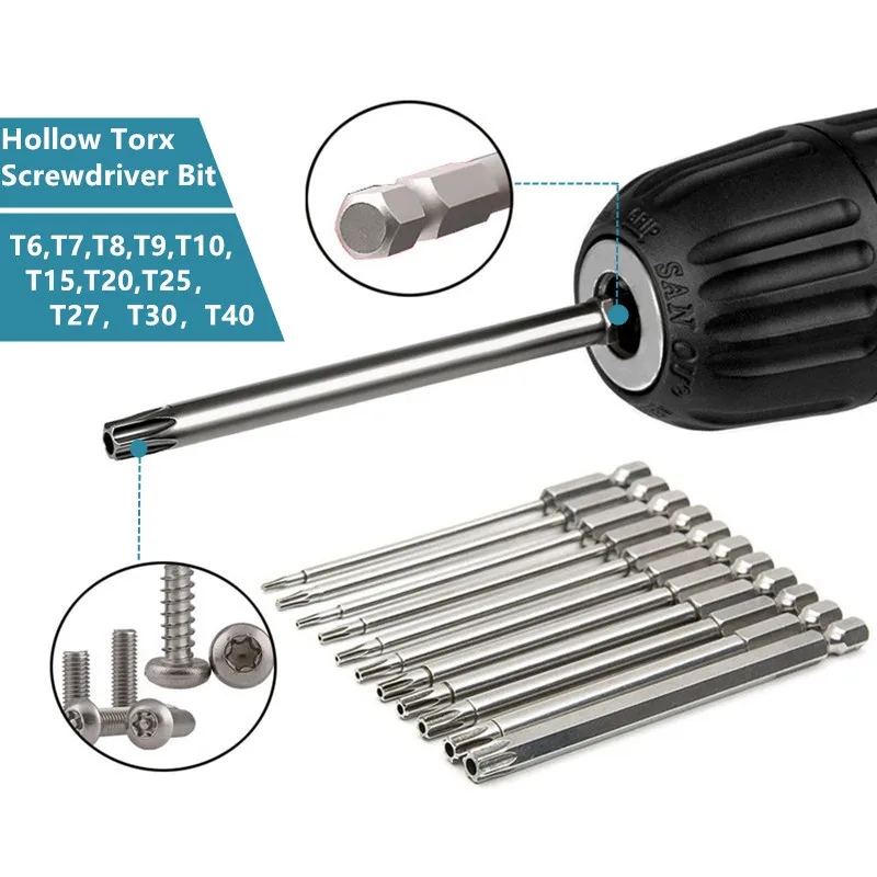 Zestaw bitów do wkrętaka Torx S2 8/11 szt. z torbą, trzpień 1/4'', sześciokątna końcówka wiertarska, 100 mm 150 mm, klucz do śrub, magnetyczny gwiazdkowy klucz ręczny