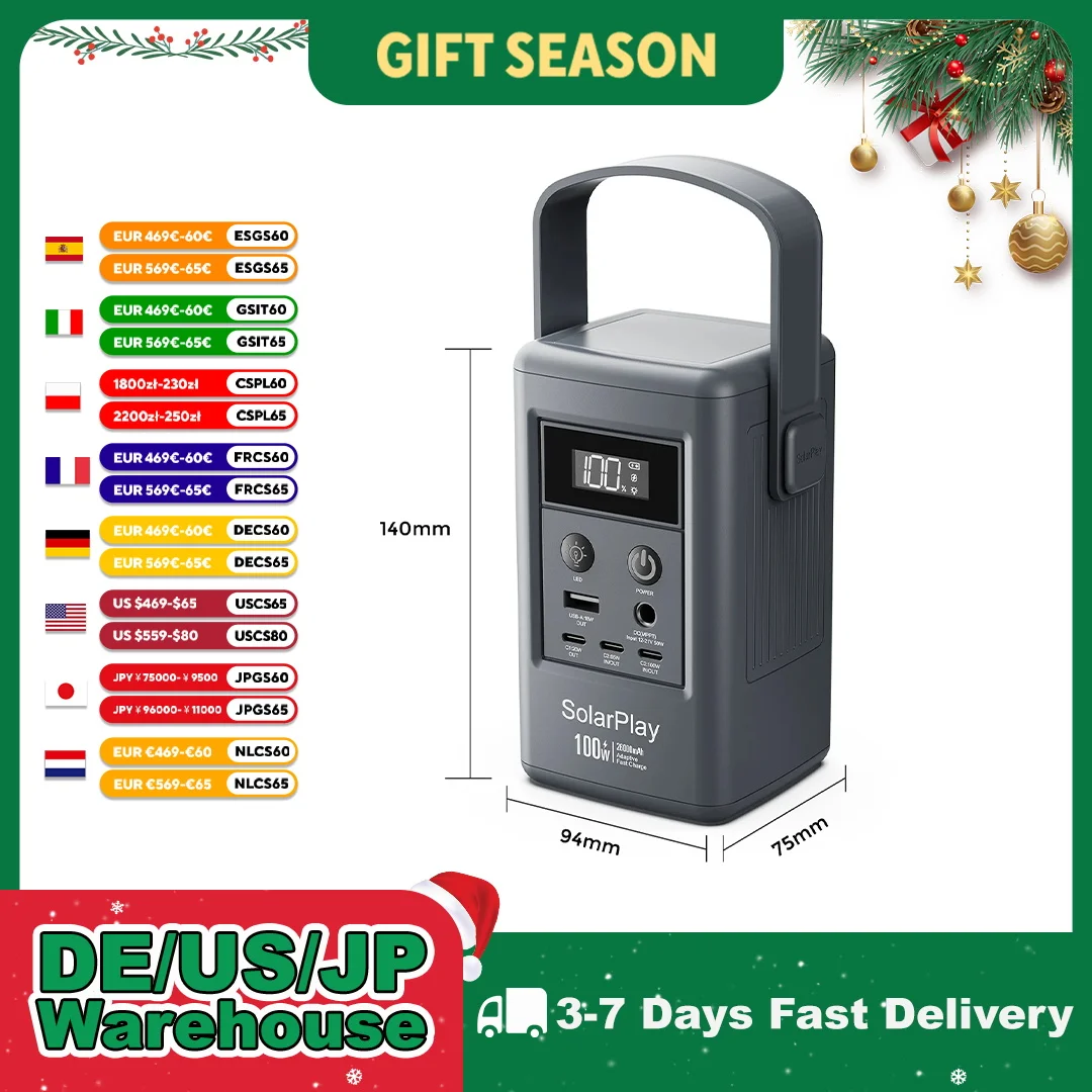 SolarPlay 100W centrale électrique Portable Q100 alimentation de stockage d'urgence extérieure 25000mAh générateur électrique pour Camping voyage