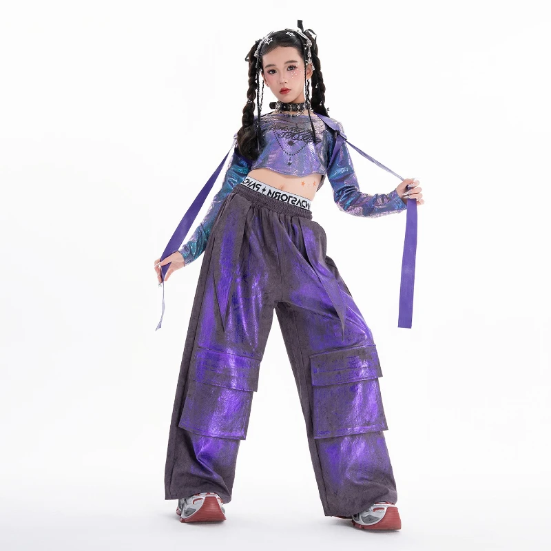 

New Girls Purple Street Dance Clothes Fashion Hip Hop Outfits Kpop Performance Costume Group Catwalk Concert Clothing Stage Wear