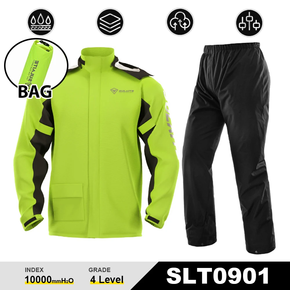 Waterproof Cycling Rain Suit Raincoat+Rain Pants Poncho Motorcycle Rain Jacket Motorbike Scooter Riding Rain Suit