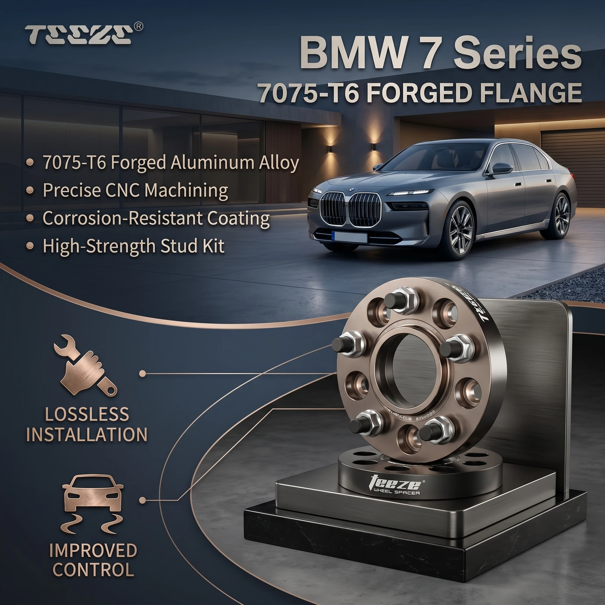 

Teeze 5x112 66.6/5x120 72.6 14x1.25 Hub Centric Black Forged wheel spacer For BMW 2008-2025 7Series F01/G11/G70 15/20/25/30/35mm