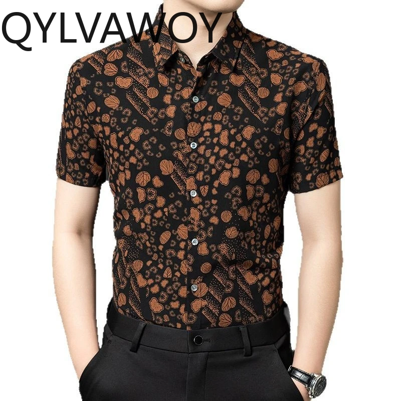 

QYLVAWOY Высококачественные мужские рубашки из 100% натурального шелка тутового шелкопряда, стильные мужские рубашки с короткими рукавами, Camisas Masculina Business