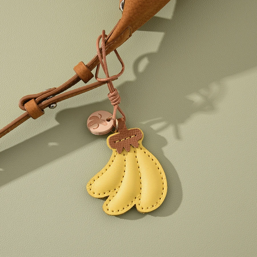 Cute Banana Fruit-shaped Keychain Bag Charm With A Unique Design Sense Banana Genuine Leather Keychain Bag Pendant
