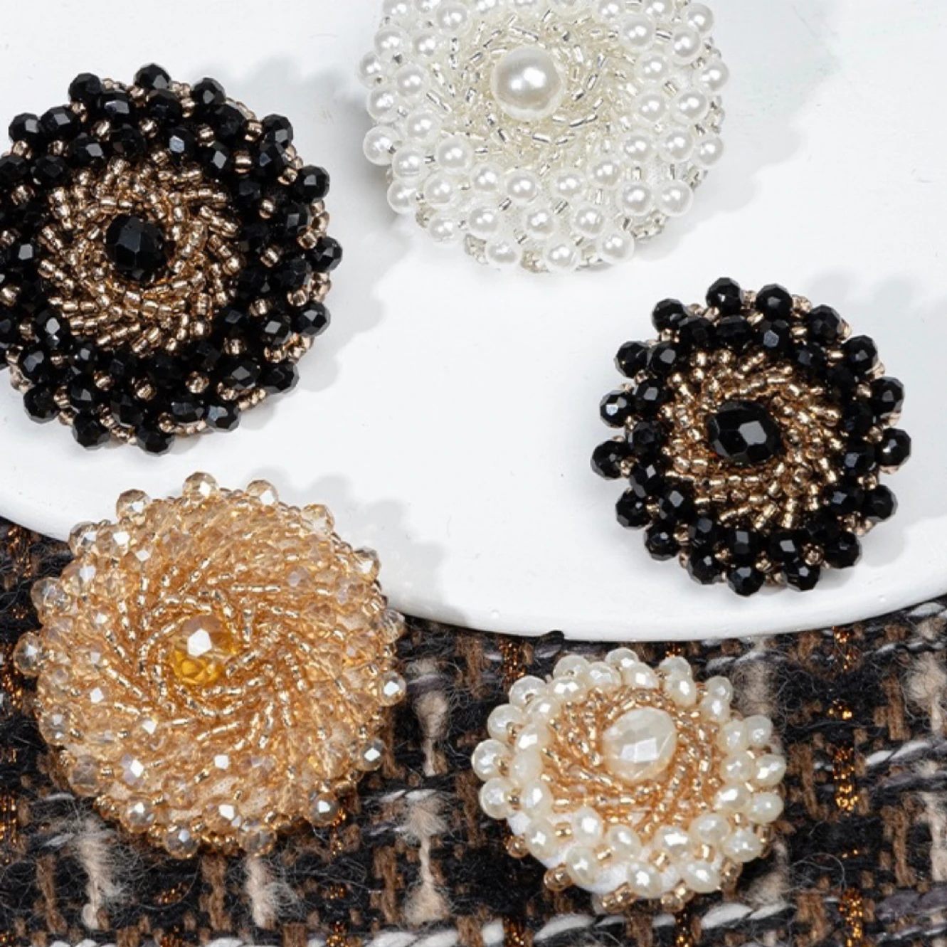 

5pcs Fashion Beaded Button Covers Cufflinks Women Coat Shank Button Luxury Glass Glitter Rhinestone Buttons